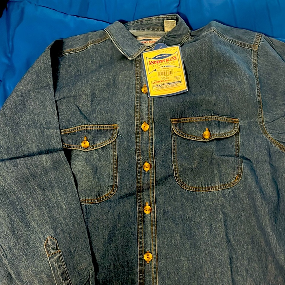 NWT Andrew’s Blues denim button down small long sleeve